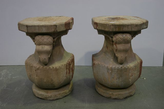 Appraisal: A pair of octagonal carved sandstone Moghul mounting stools each