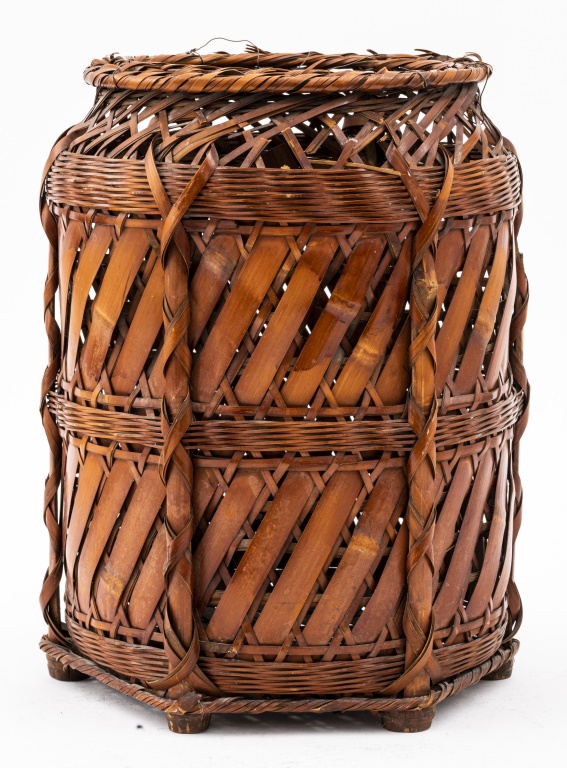 Appraisal: DECORATIVE WOVEN BAMBOO BASKET Decorative woven bamboo basket H x