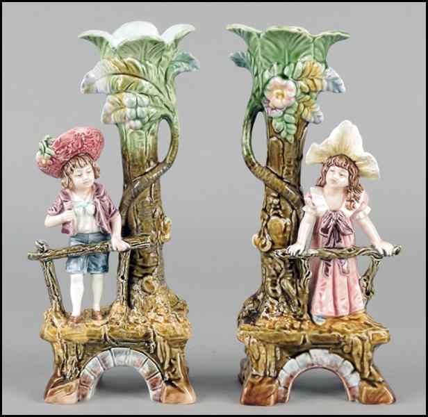 Appraisal: PAIR OF GLAZED EARTHENWARE FIGURAL VASES Height '' Condition No