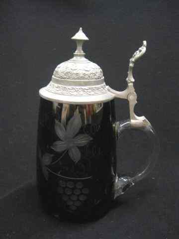 Appraisal: German Crystal Stein deep emeraldcut-to-clear with grape vine decor pewter