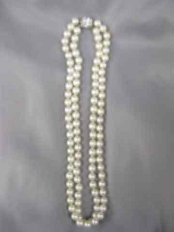 Appraisal: Pearl Necklace with Diamond Clasp double stand '' long to