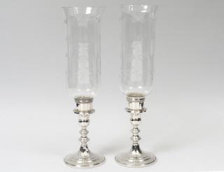 Appraisal: PAIR OF STERLING SILVER CANDLESTICKS American Each with gadroon border