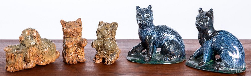 Appraisal: Pair of Stahl redware cats etc Pair of Stahl redware