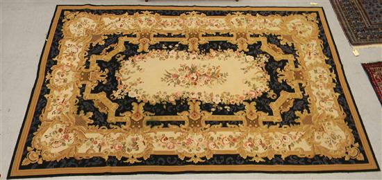 Appraisal: Needlepoint rug with black field and beige border with pink