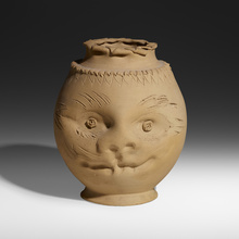 Appraisal: George E Ohr RARE VASE WITH FACE USA - bisque