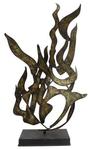 Appraisal: Modern abstract parcel gilt iron flame sculpture with fully rotatable