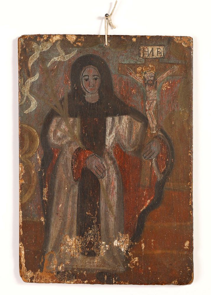 Appraisal: Jos Arag n Retablo of Santa Catalina de Siena Attributed