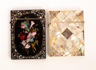 Appraisal: A Victorian papier-m ch card case inlaid with floral designs