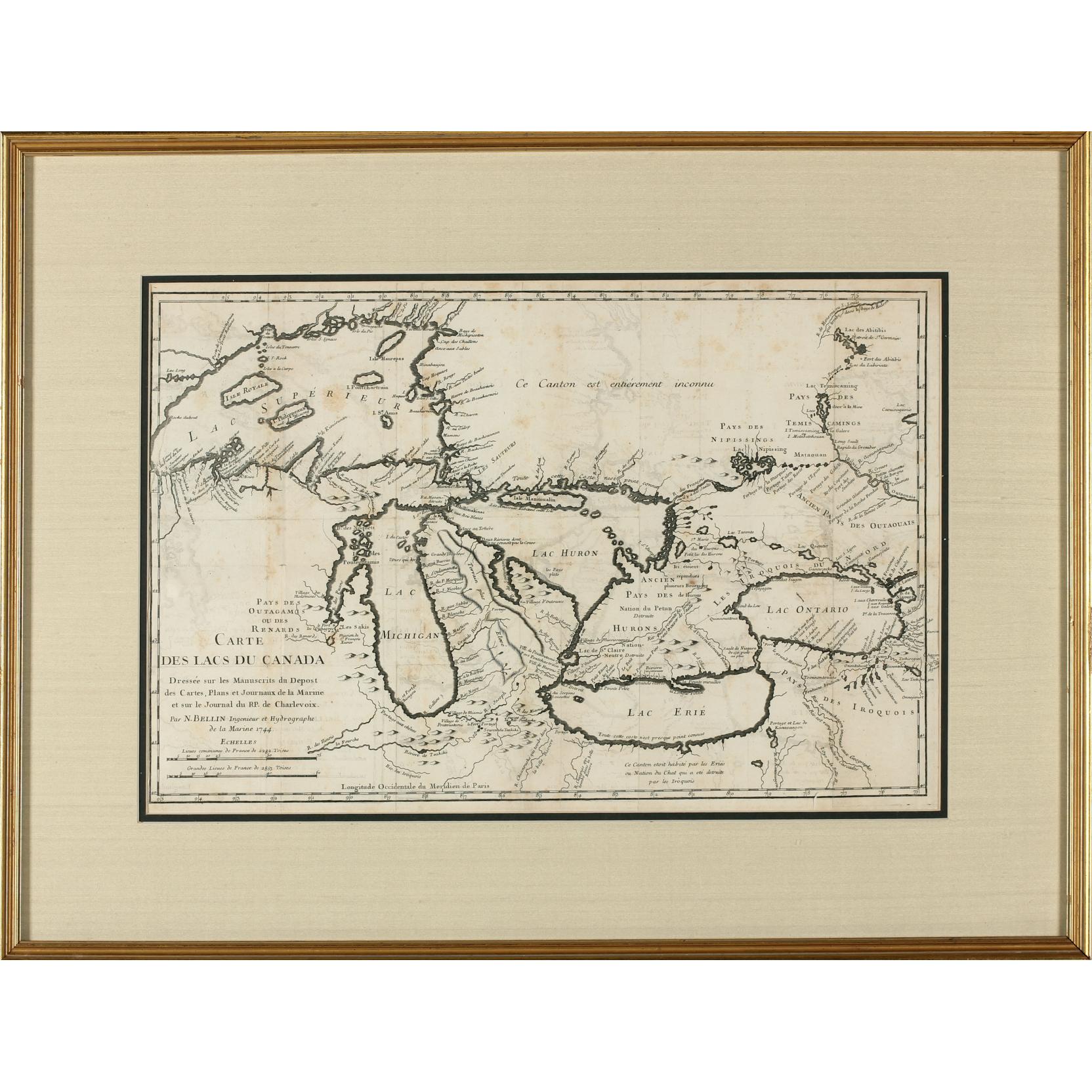 Appraisal: th Century French Map of the Great Lakes Carte Des