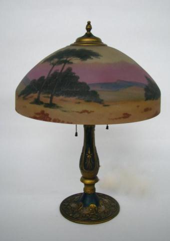 Appraisal: Art Deco Style Table Lamp Reverse Painted Shade '' high