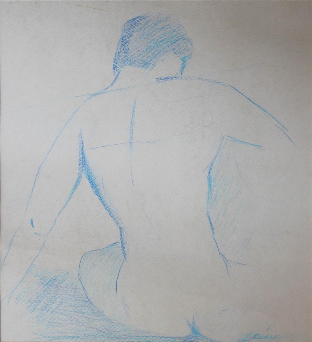 Appraisal: LUIS CABALLERO COLOMBIAN - MALE SEATED FROM BEHIND Blue crayon