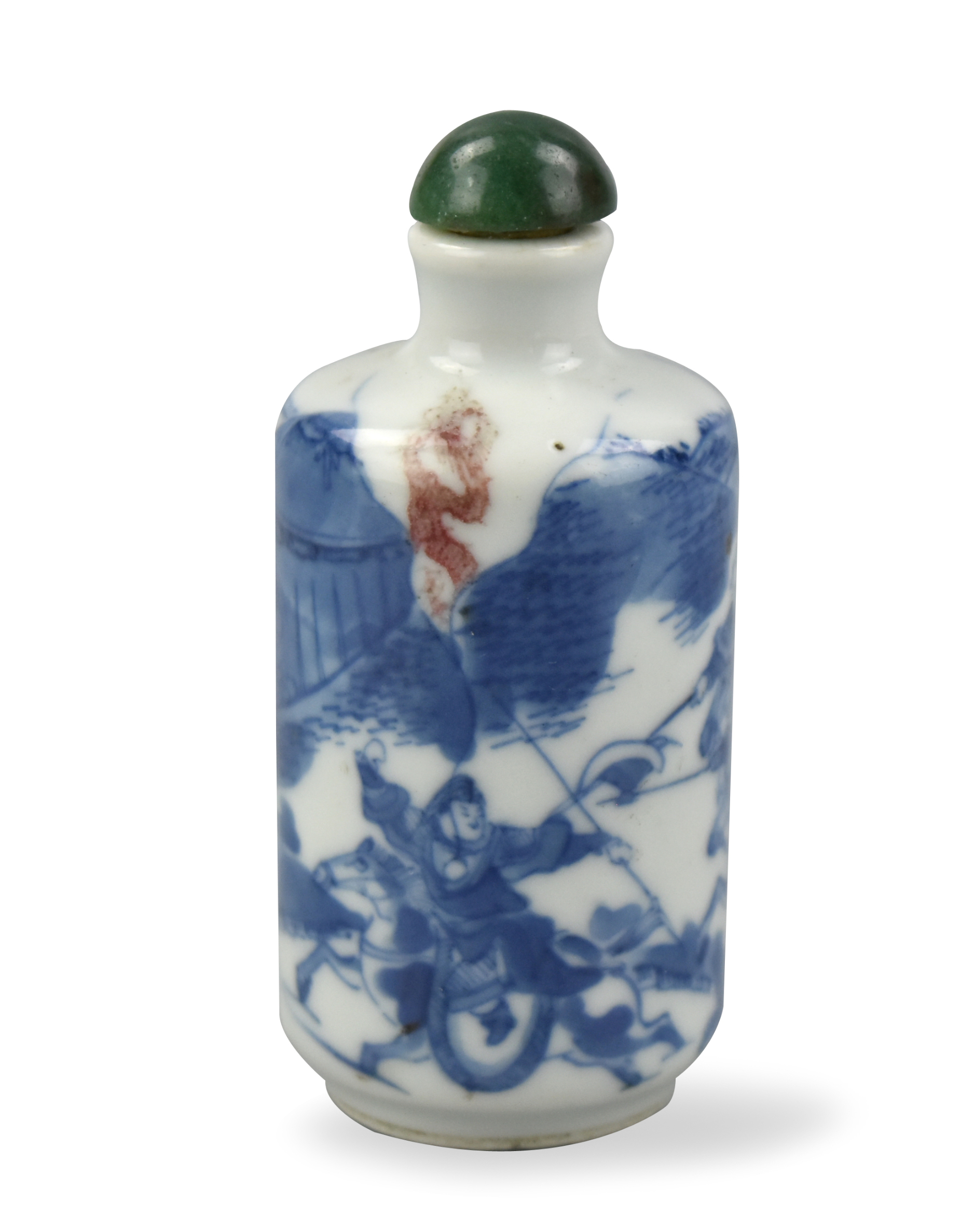 Appraisal: Chinese th C blue and white snuff bottle depicting a