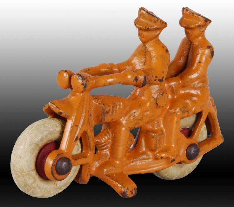 Appraisal: Cast Iron Hubley Tandem PDH Motorcycle Toy Description Policeman riders