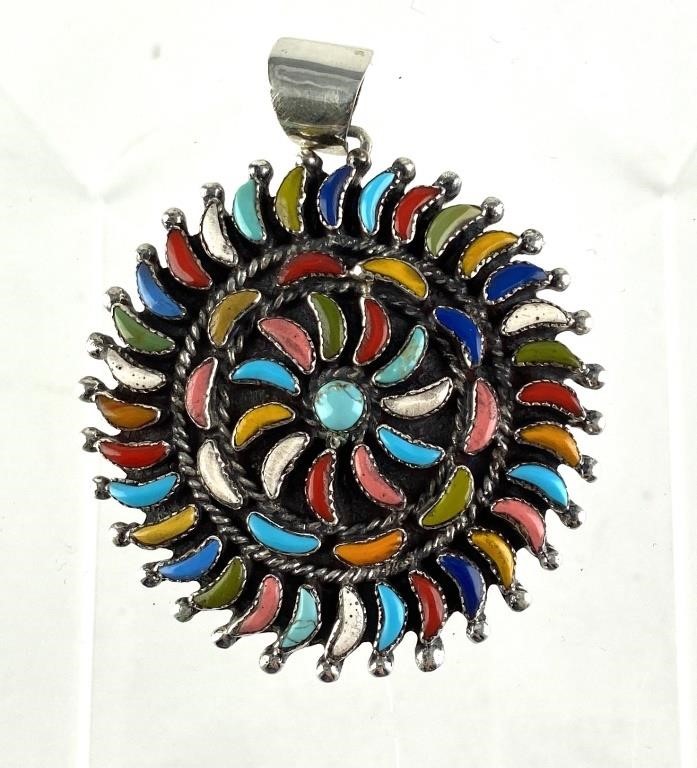 Appraisal: Pretty Native American style sterling silver pendant necklace with turquoise