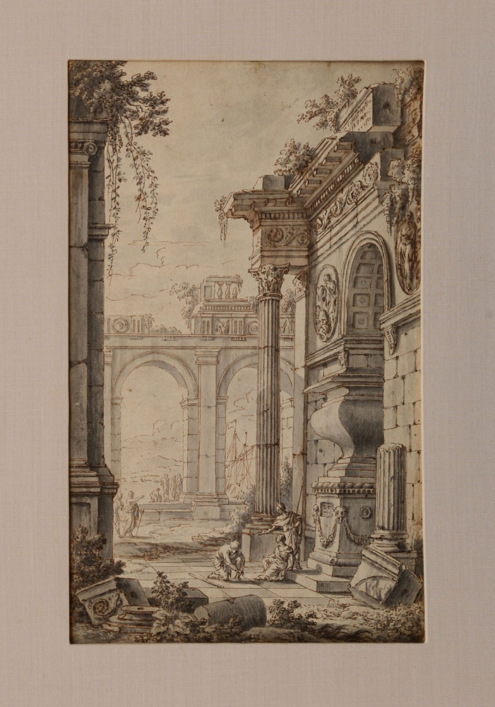 Appraisal: ATTRIBUTED TO GIOVANNI PAOLO PANINI - CAPRICCIO WITH RUINS Ink