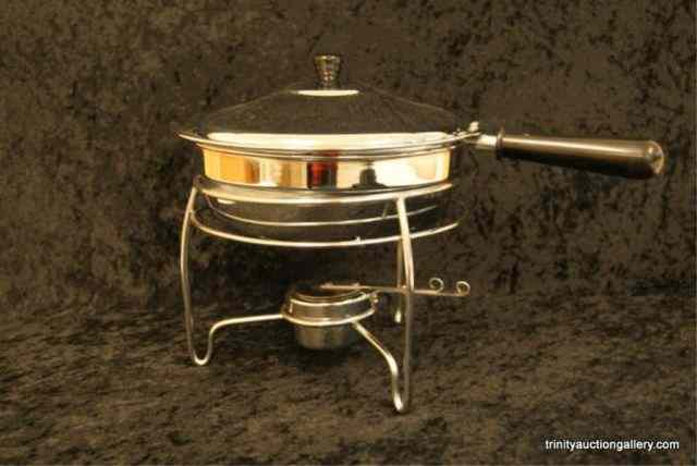 Appraisal: Stainless Steel Chafing Dish Fondue ServerComplete with stand burner warming