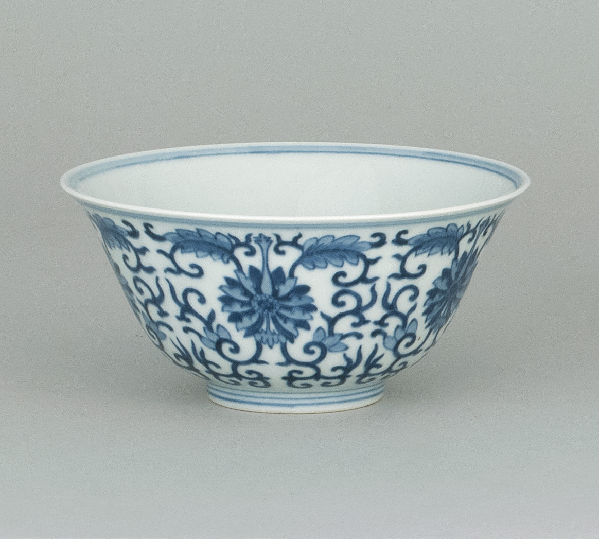 Appraisal: BLUE AND WHITE PORCELAIN BOWL In bell form with passionflower