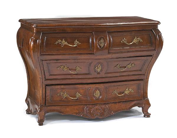 Appraisal: A Louis XV walnut commode en tombeau Bordeaux mid th