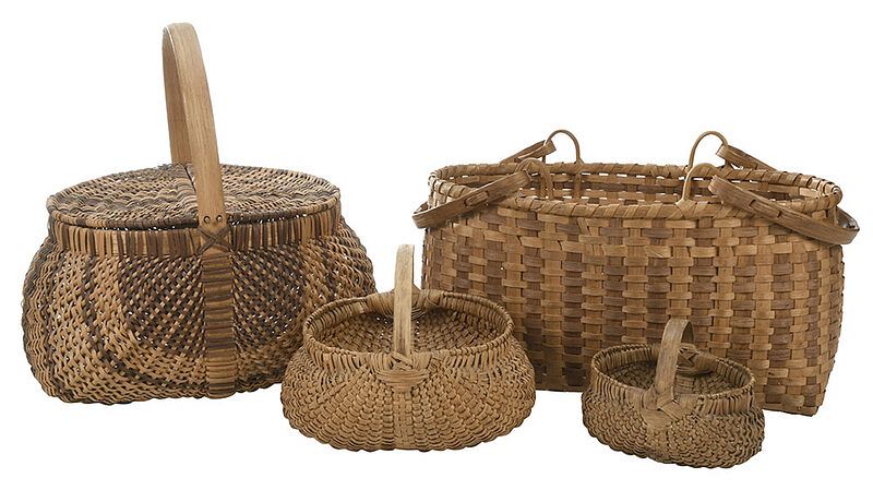 Appraisal: Four Cherokee Oak Split Handled Baskets Qualla Border North Carolina