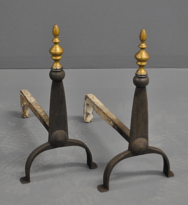 Appraisal: - Pair of wrought iron knife blade andirons with brass