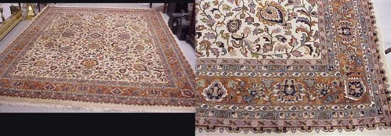 Appraisal: Modern Indo-Persian Kashan-style rug cream field with leaf and floral