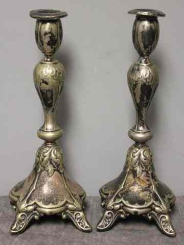 Appraisal: SILVER Pair of Continental Silver Candlesticks From a Park Ave