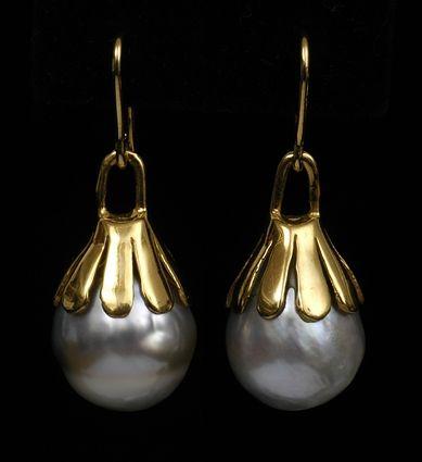 Appraisal: PAIR OF BAROQUE PEARL AND GOLD EARRINGS TOGETHER WITH A