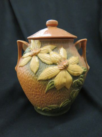 Appraisal: Roseville Pottery Clematis Cookie Jar brown - tall small bottom