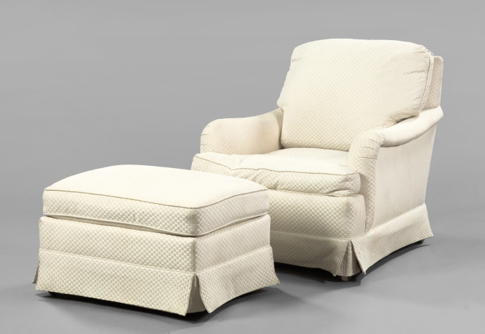 Appraisal: Contemporary Overstuffed Armchair and Matching Ottoman the cushioned back and