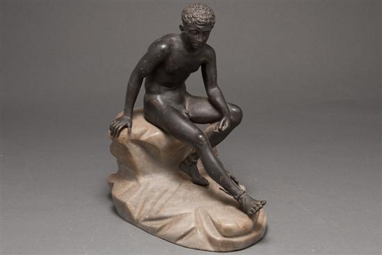 Appraisal: Continental patinated bronze figure of seated Mercury late th century