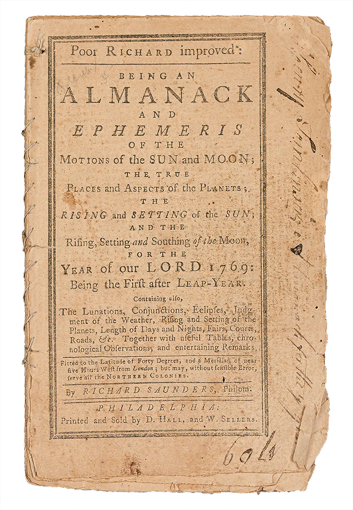 Appraisal: EARLY AMERICAN IMPRINT Poor Richard Improved Being an Almanack and