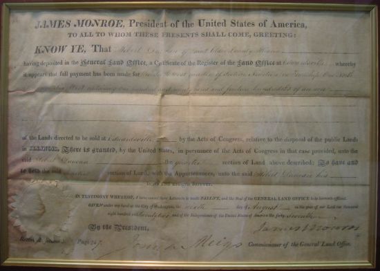 Appraisal: MONROE JAMES Partly-printed vellum Document Signed as President land deed