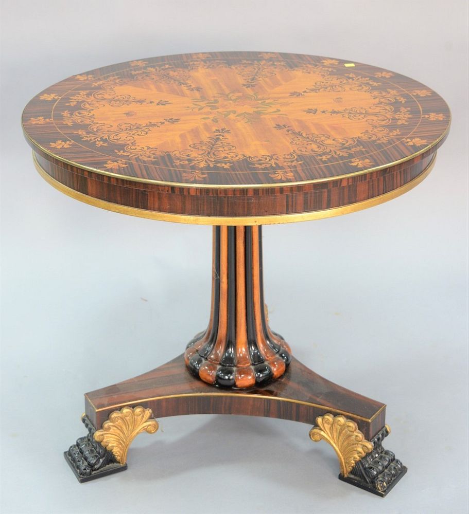 Appraisal: Contemporary center table with marquetry inlaid round top ht dia