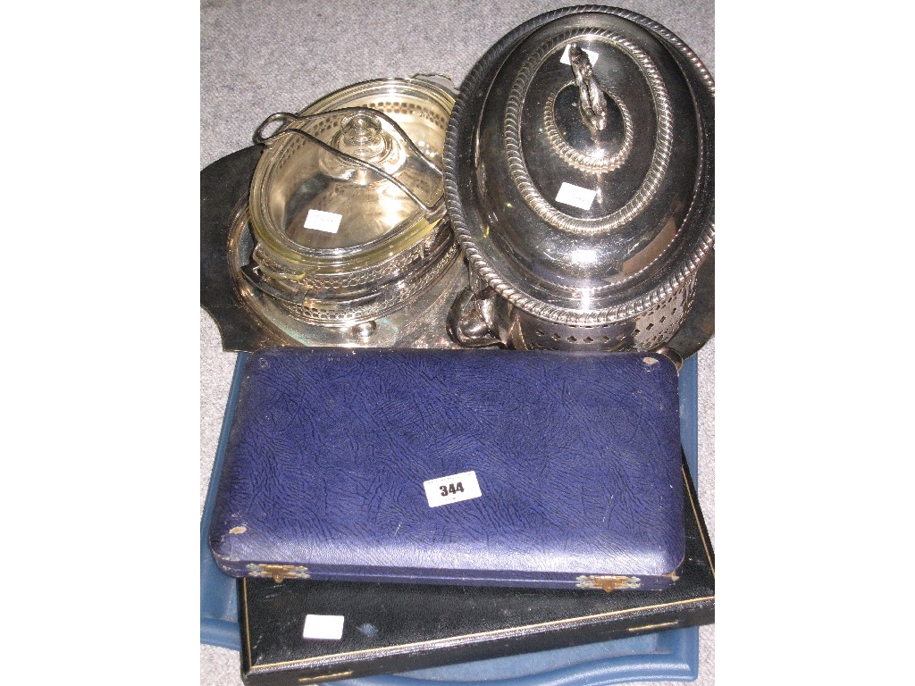 Appraisal: Tray lot of EP - cutlery sets casseroles etc