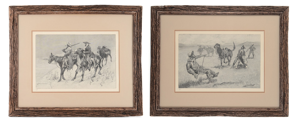 Appraisal: PAIR REMINGTON AMON CARTER MUSEUM ISSUED WOODBLOCK ENGRAVINGS From an