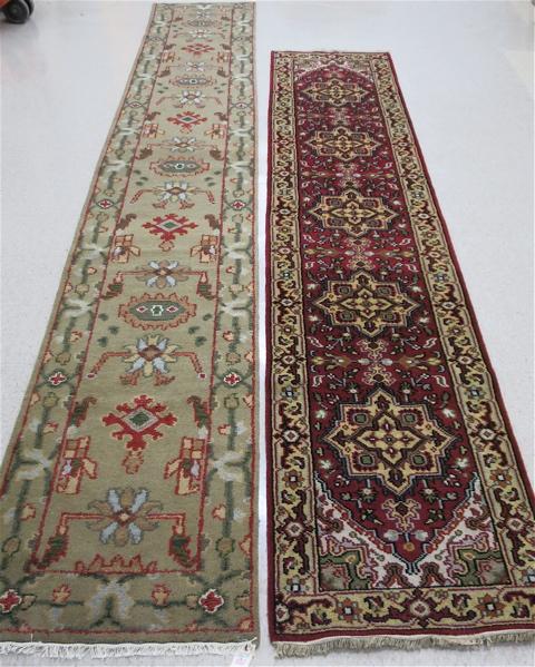 Appraisal: TWO HAND KNOTTED ORIENTAL LONG RUGS Indo-Persian ' x '