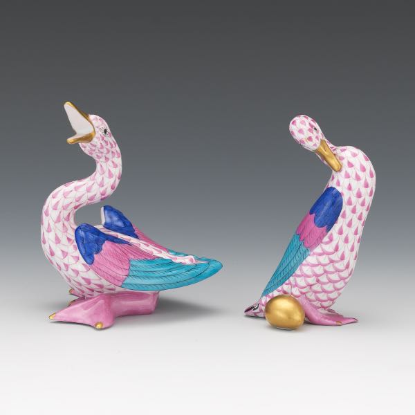 Appraisal: TWO HEREND HUNGARY PINK GEESE PORCELAIN FIGURINES x x and