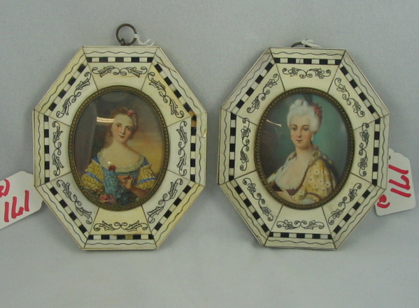 Appraisal: PAIR FRENCH OVAL MINIATURE OIL PAINTINGS each depicts a beautiful