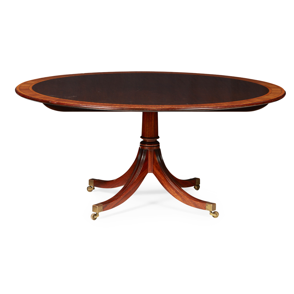 Appraisal: REGENCY STYLE MAHOGANY SATINWOOD AND KINGWOOD BANDED BREAKFAST TABLE BY