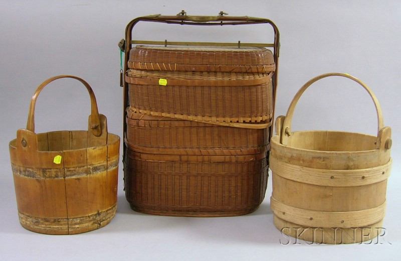 Appraisal: Twenty Assorted Woven Splint Baskets Two Wooden Pails and an