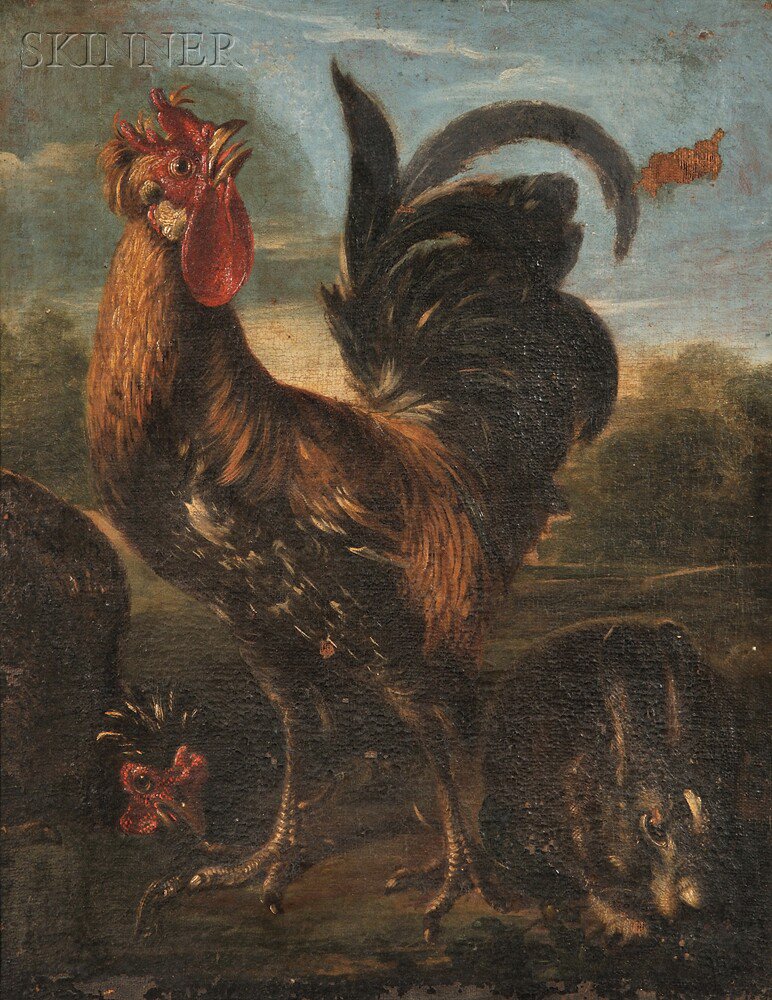 Appraisal: School of Melchior de Hondecoeter Dutch - Roosters and a