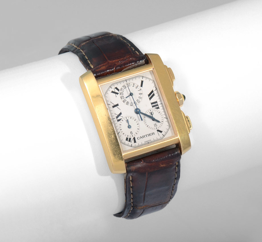 Appraisal: K CARTIER TANK FRANCAISE CHRONOGRAPH WATCH K yellow gold watch