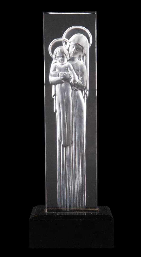 Appraisal: Lalique crystal Madonna and Child partially frosted crystal reverse relief