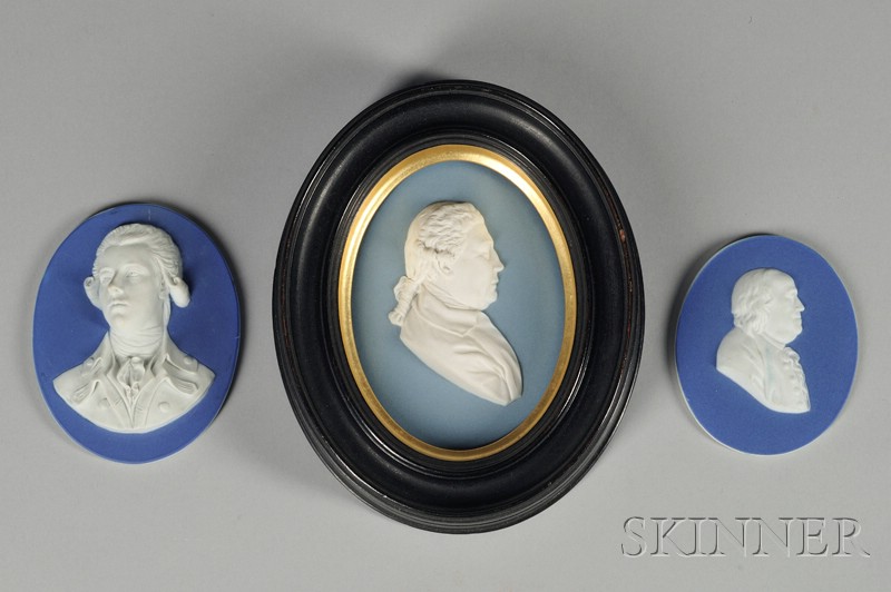 Appraisal: Three Wedgwood Jasper Oval Portrait Medallions England late th and