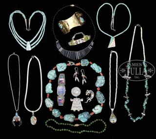 Appraisal: FIFTEEN PIECES OF NATIVE AMERICAN JEWELRY Second half of the