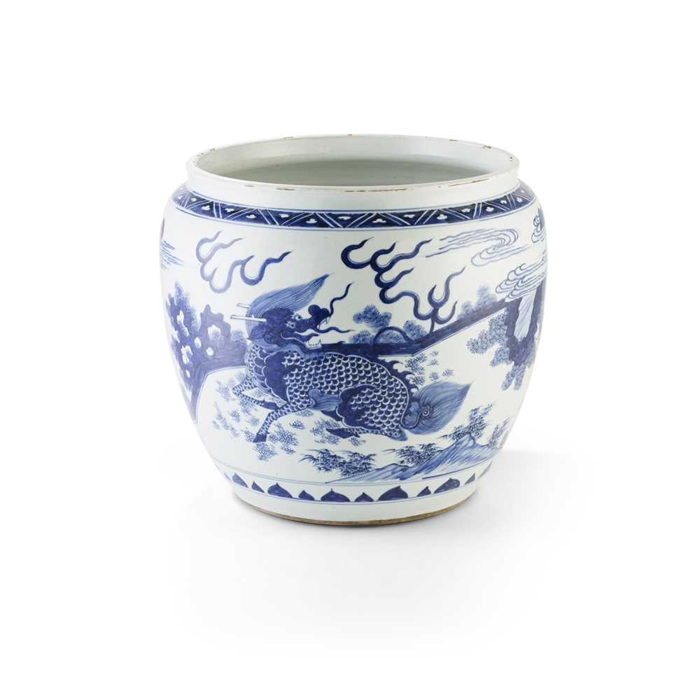 Appraisal: BLUE AND WHITE 'QILIN AND PHOENIX' BASIN QING DYNASTY TH