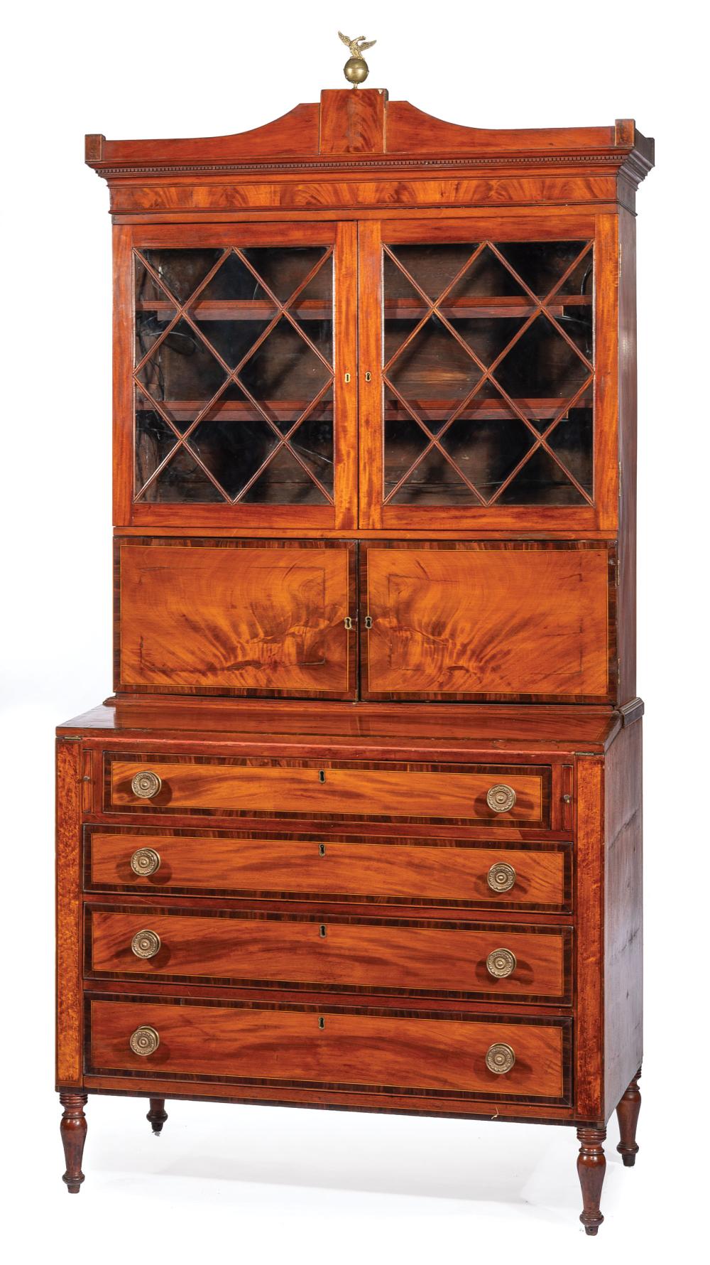 Appraisal: American Federal Inlaid Mahogany Secretary Bookcase early th c blocked