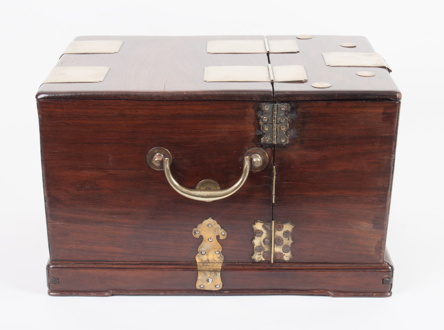 Appraisal: Chinese brass-mounted hardwood dressing box second half- th century lid