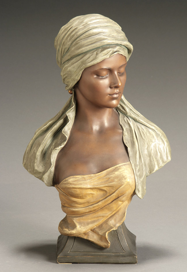 Appraisal: Austrian Polychrome and Gilt Painted Terracotta Bust of a Maiden