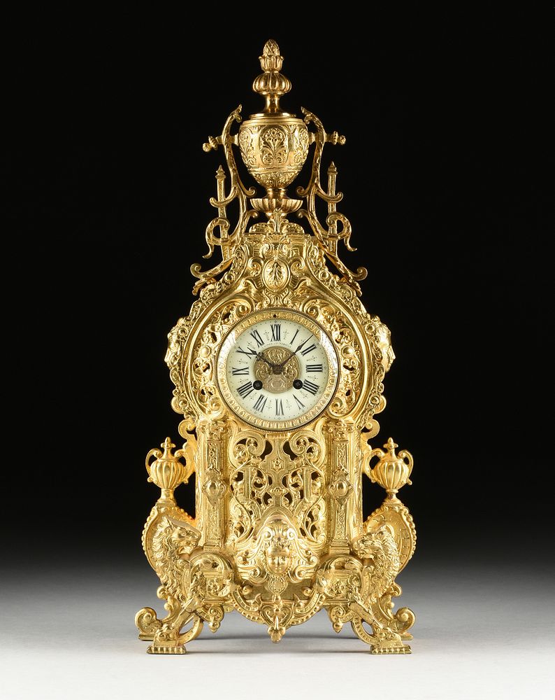 Appraisal: A FRENCH RENAISSANCE REVIVAL GILT BRONZE MANTLE CLOCK RETAILED BY